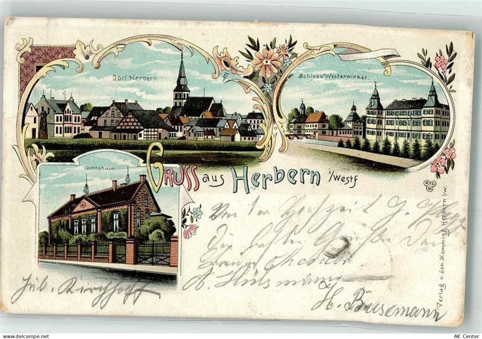 59387 W4715 Herbern , Kr Lüdinghausen 1903 Lithographie Schloss Westerwi... - 13619485