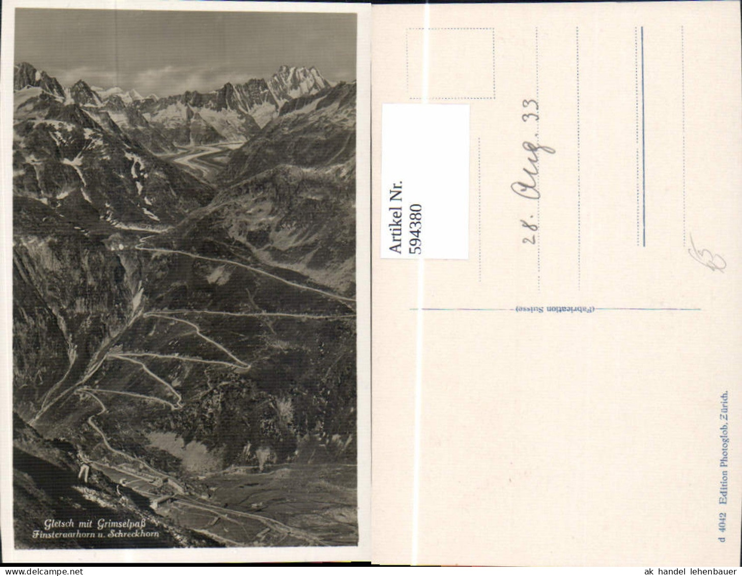 594380,Gletsch Obergoms m. Grimselpaß Finsteraarhorn u. Schreckhorn