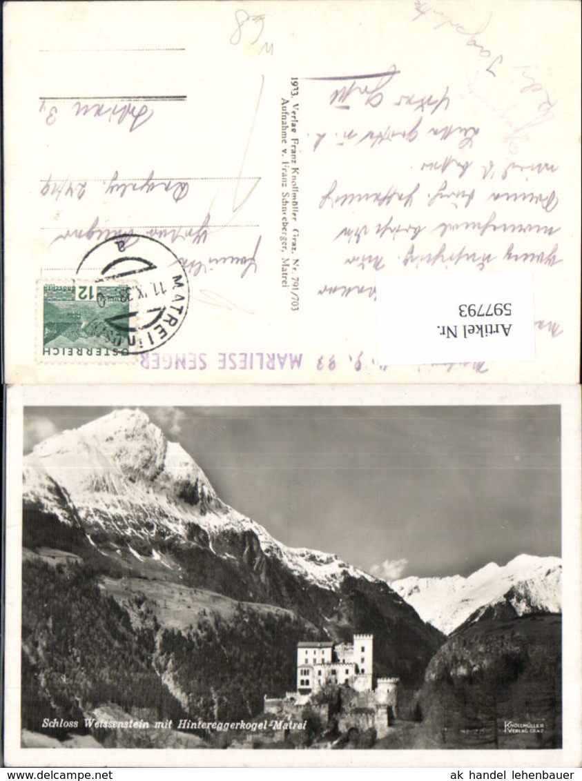 597793,Foto Ak Schloss Weissenstein m. Hintereggerkogel-Matrei Matrei in Osttirol