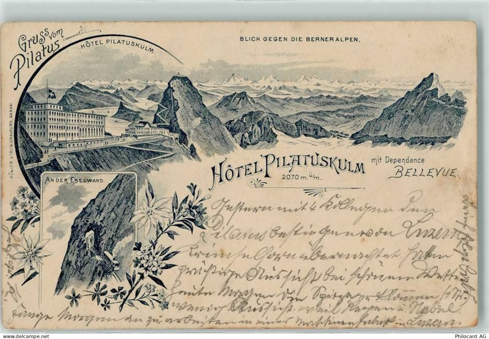 6010 Kriens 1897 - Blick gegen die Berner Alpen Hotel Pilatuskulm mit De... - 13248164