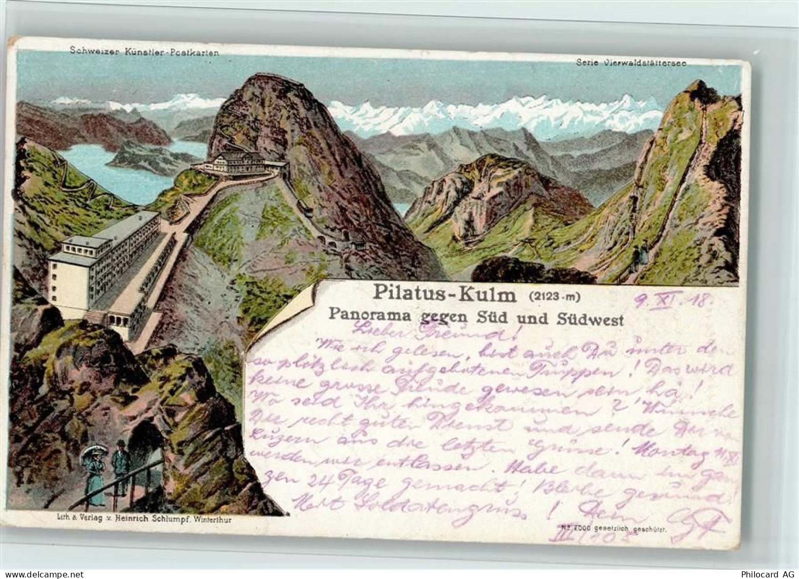 6010 Kriens 1918 Lithographie Gruss aus - Pilatus-Kulm, Verlag Schlumpf ... - 13070279