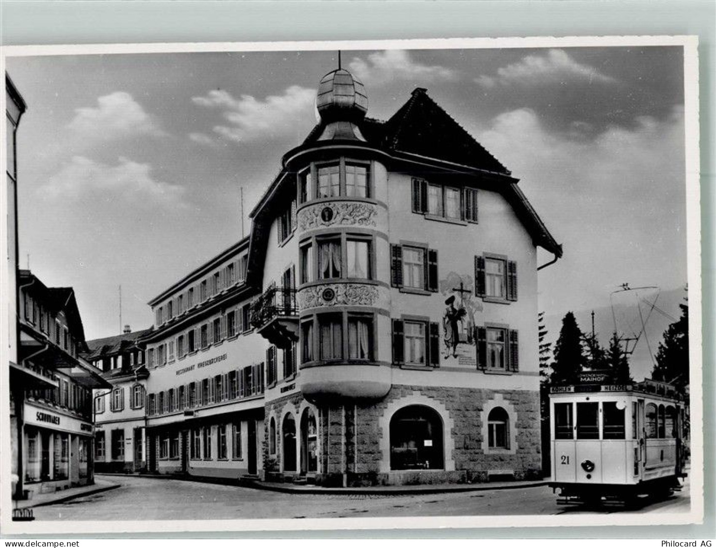 6010 Kriens Foto AK Straßenbahn Geschäft Kreuzbäckerei - 13312339