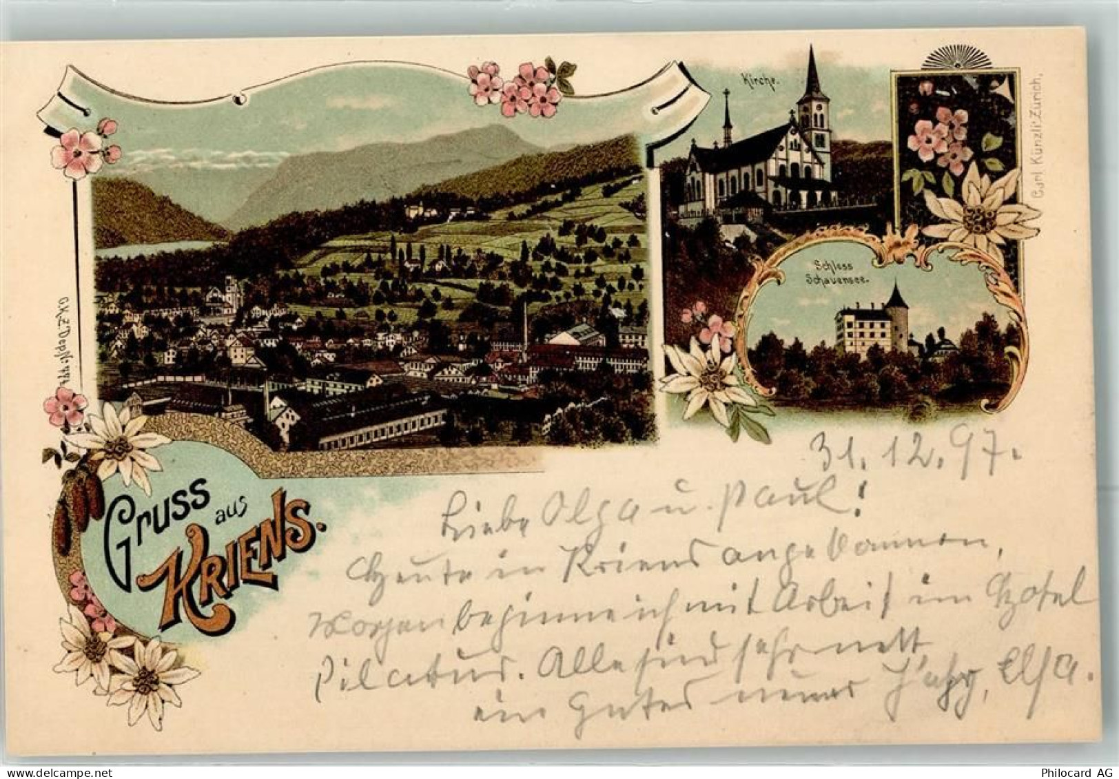 6010 Kriens Lithographie Kirche Schlos Schauensee Verlag Künzli Nr 774... - 13616117