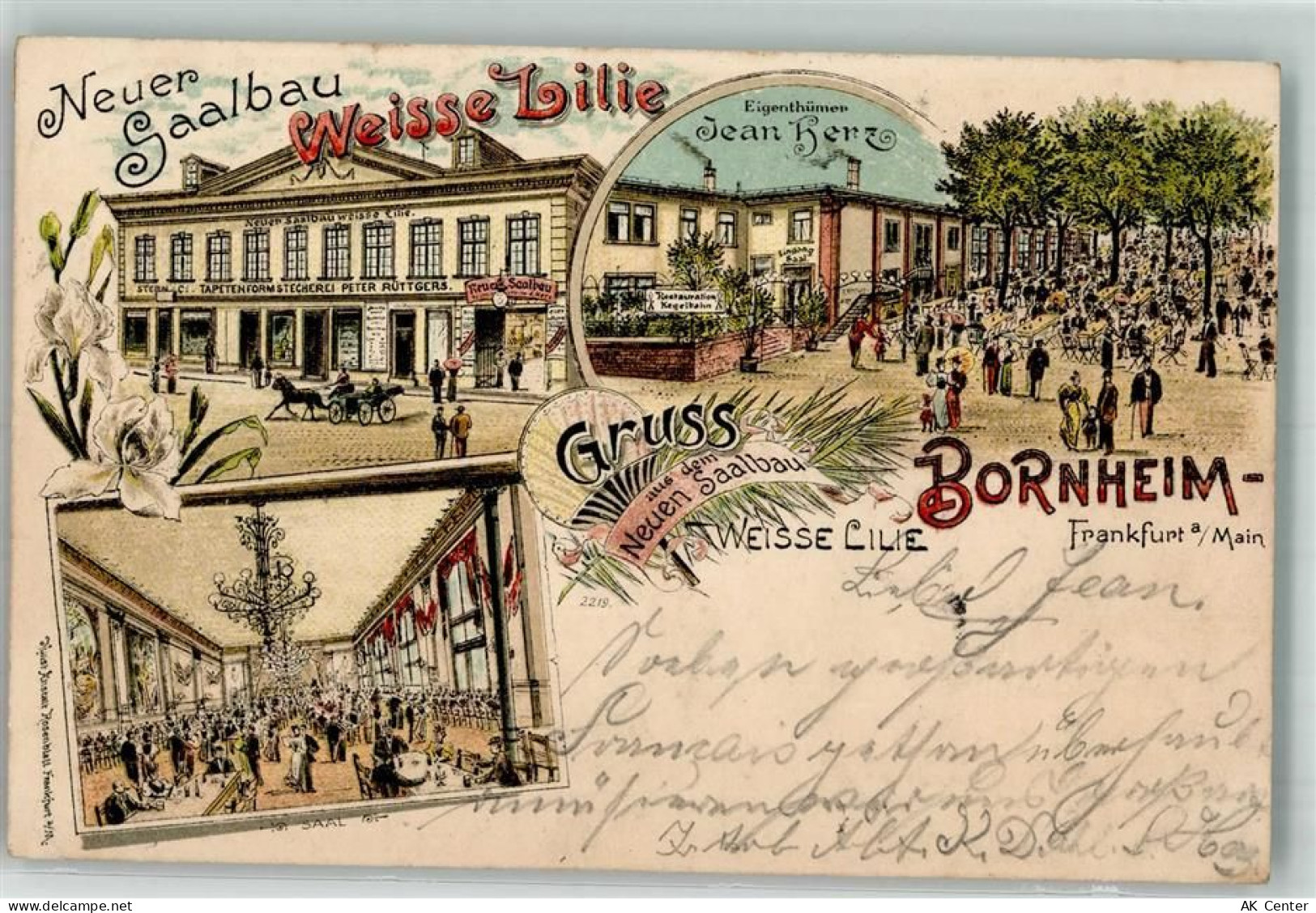 60308 W6000 Bornheim 1896 Lithographie Gasthaus Etablissement Weisse Lil... - 13640069