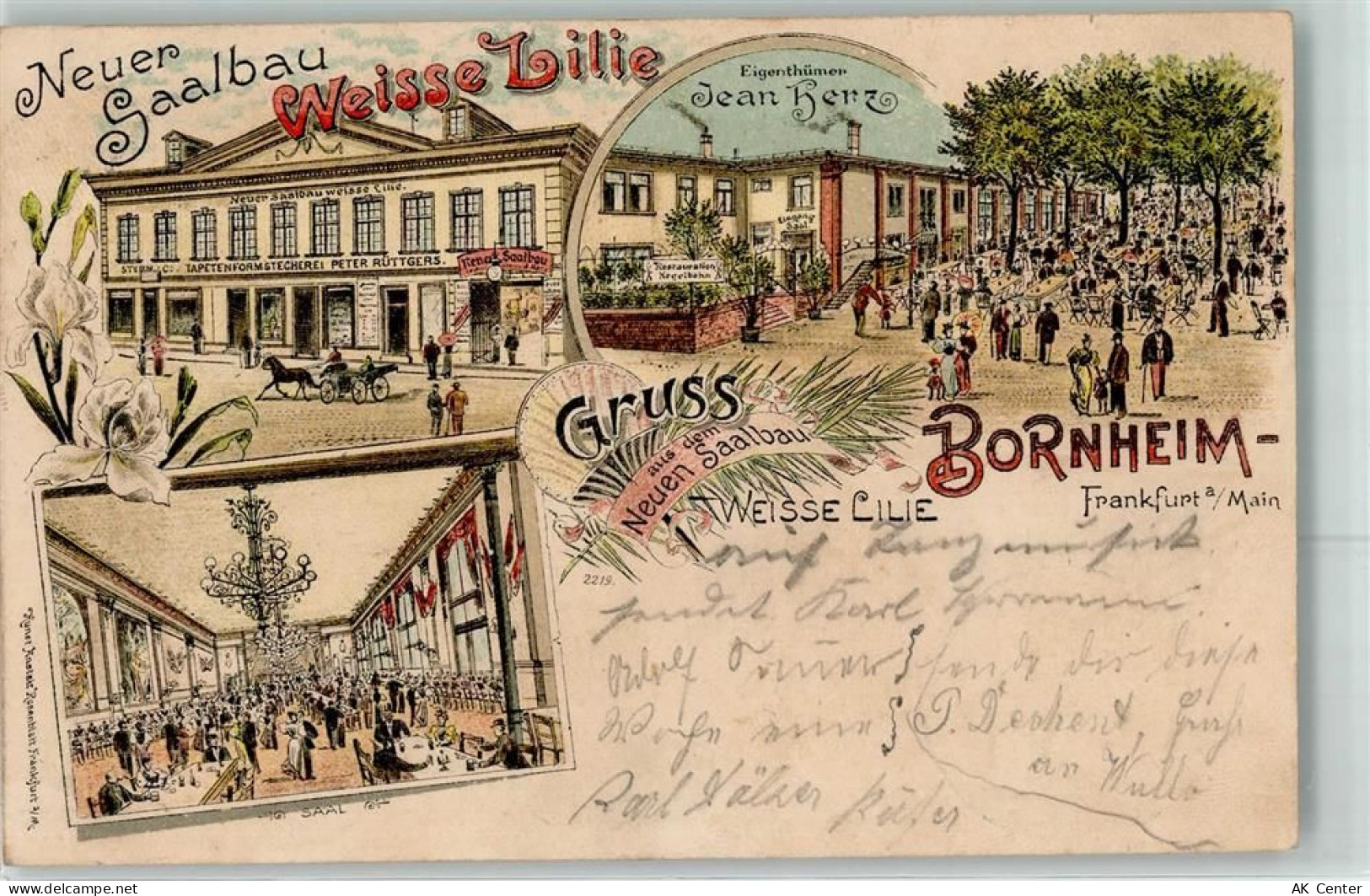 60308 W6000 Bornheim 1898 Lithographie Neuer Saalbau Gasthaus Weisse Lil... - 13612550