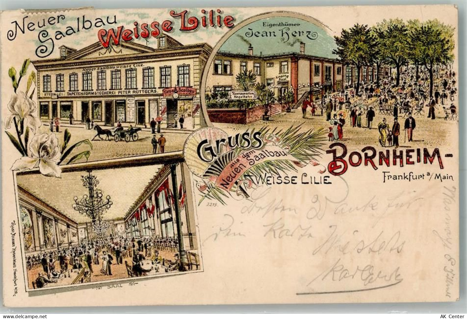 60308 W6000 Bornheim 1899 Lithographie Gasthaus Neuer Saalbau "Weisse Li... - 13646008