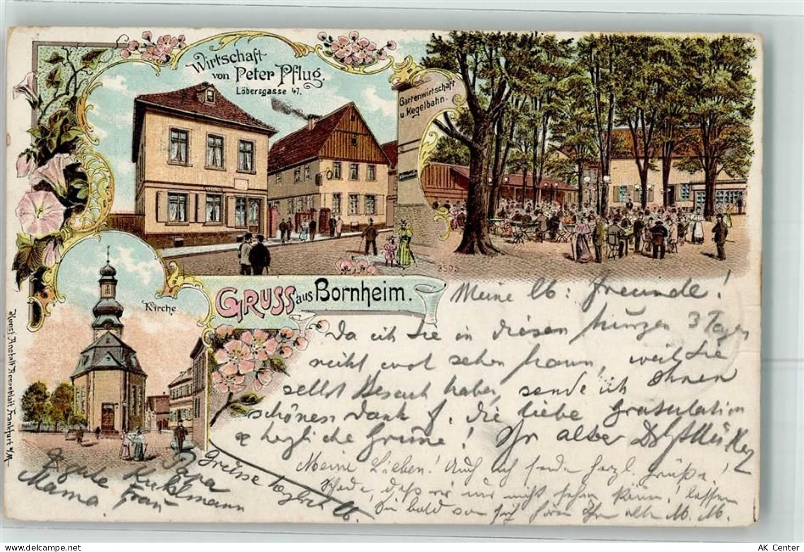 60308 W6000 Bornheim 1904 Lithographie Gasthaus Peter Pflug Löbersgasse ... - 13621057