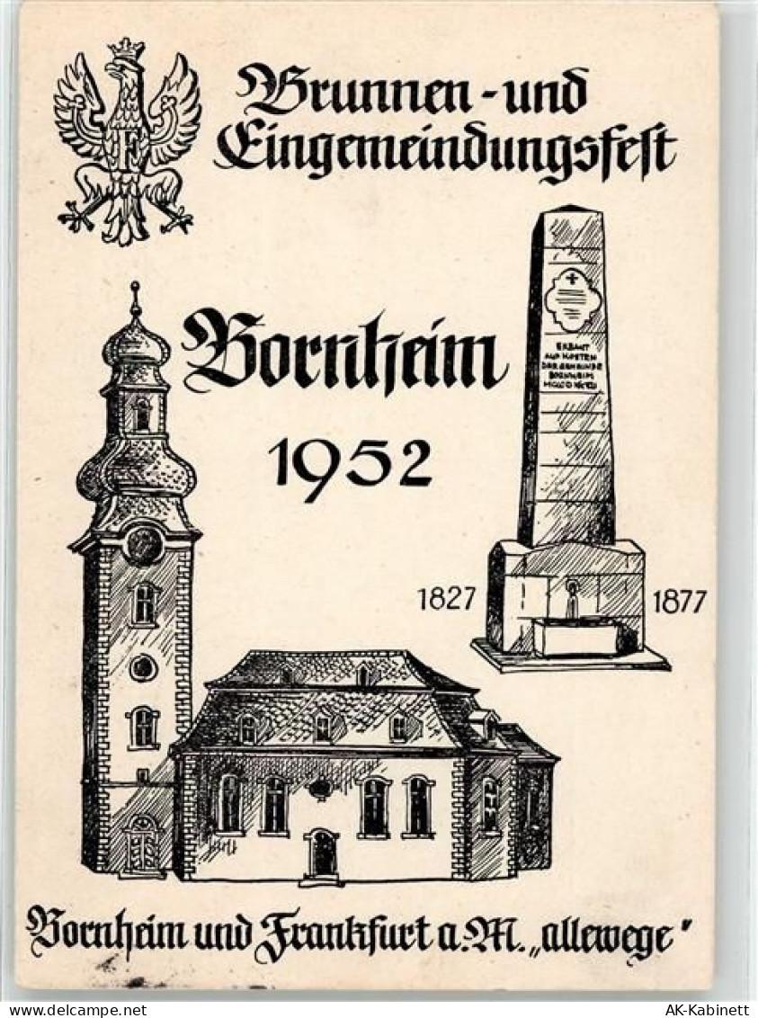 60308 W6000 Bornheim - Brunnenfest 1952 Kirche Säule Sonderstempel Einge... - 52160621