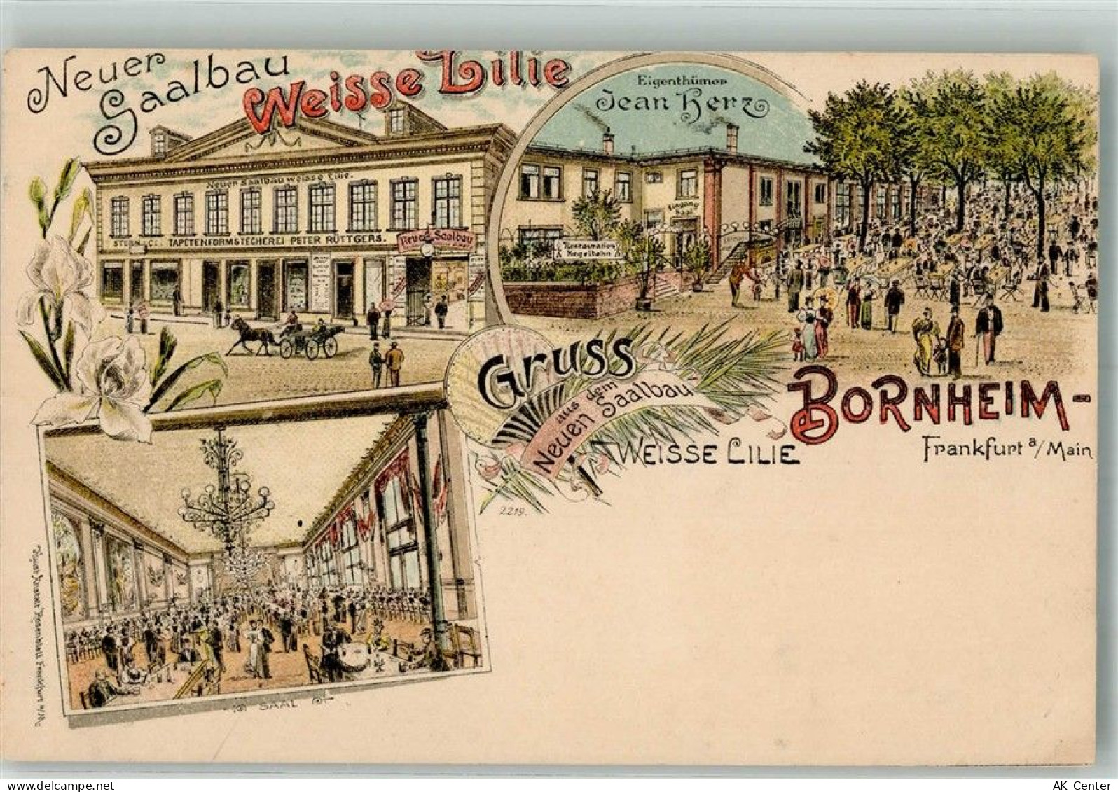 60308 W6000 Bornheim Lithographie Gasthaus Neuer Saalbau Weisse Lilie Ba... - 13671477