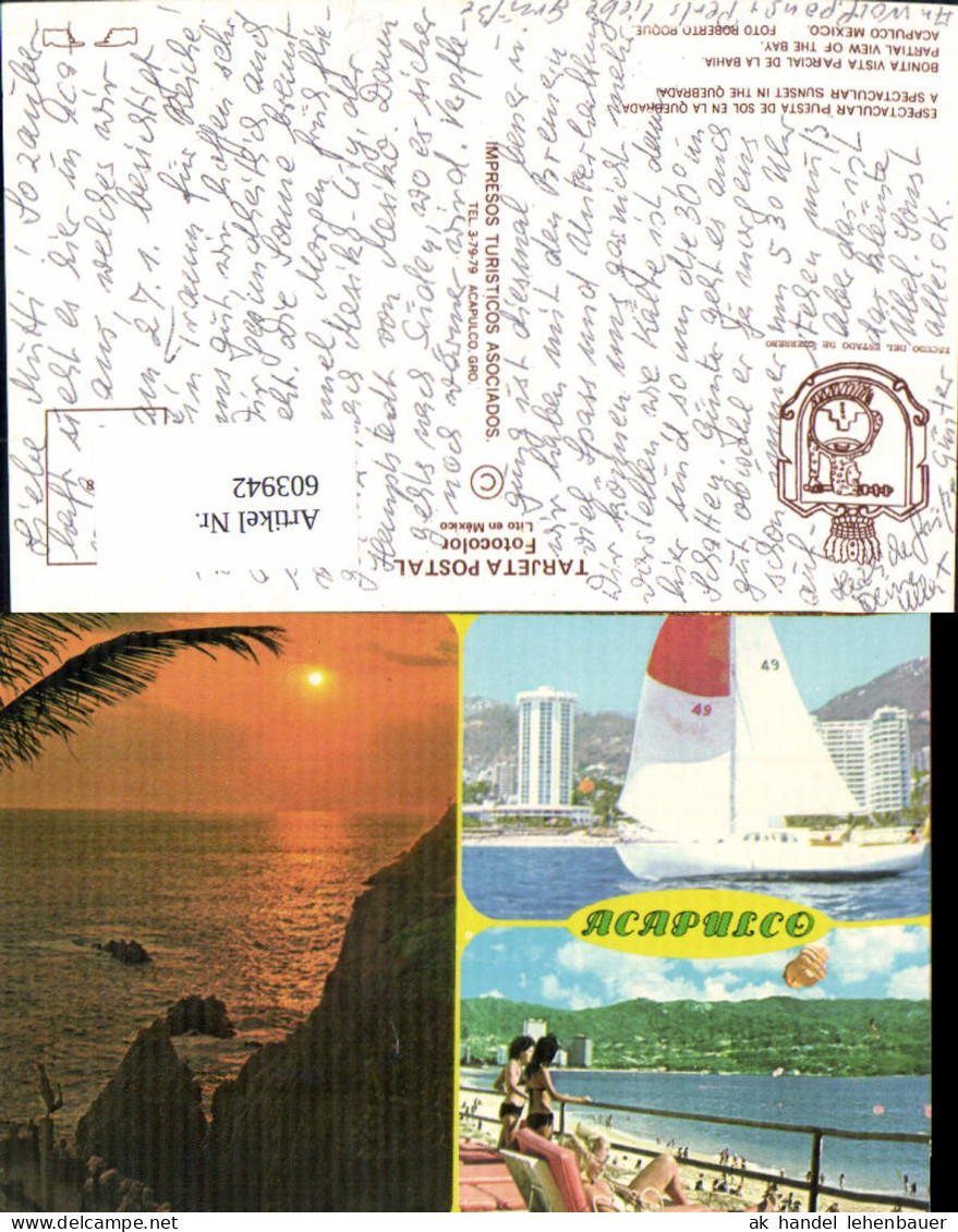 603942,Mehrbild Ak Mexiko Mexico Acapulco Bay Segelboot