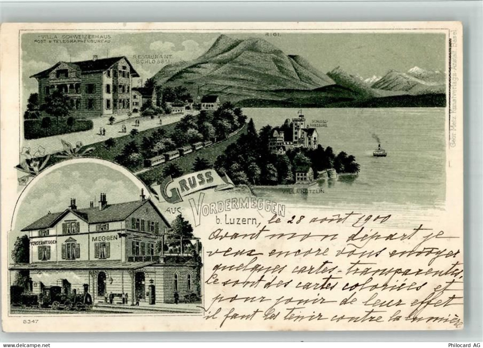 6045 Meggen 1900 BOAKC Lithographie Villa Schweizerhaus Gasthaus Schlöss... - 13702652