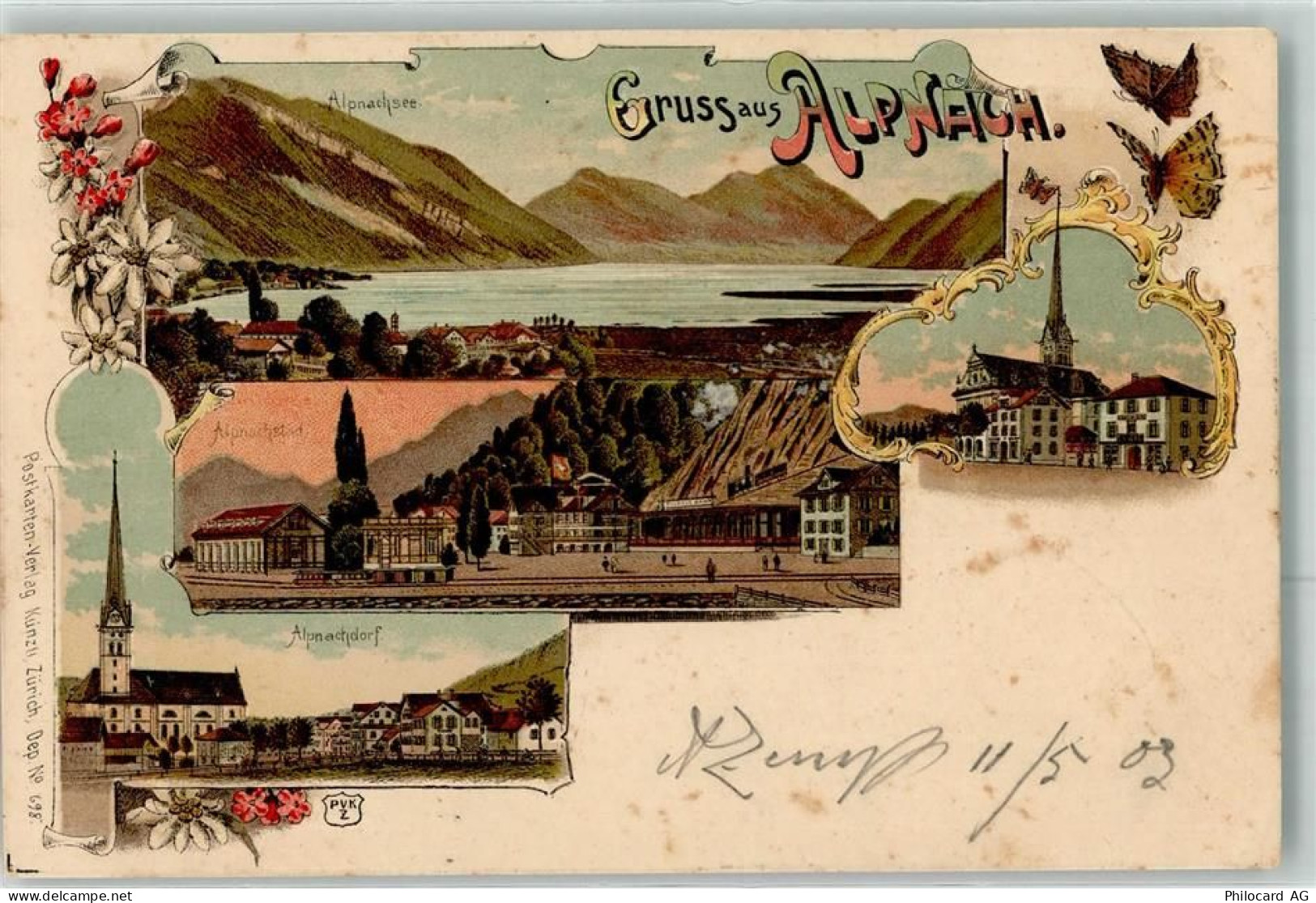 6055 Alpnach Dorf 1903 Lithographie Alpnachstad Alpnachsee Kirche Schmet... - 13616343