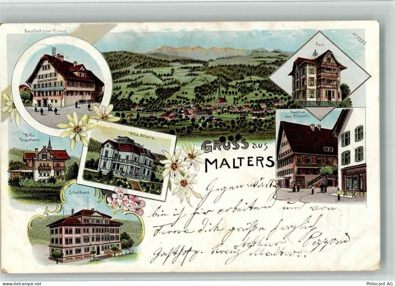 6102 Malters 1900 BOAKC Lithographie Gasthaus Zum Kreuz Villa Trachtheim... - 13702629