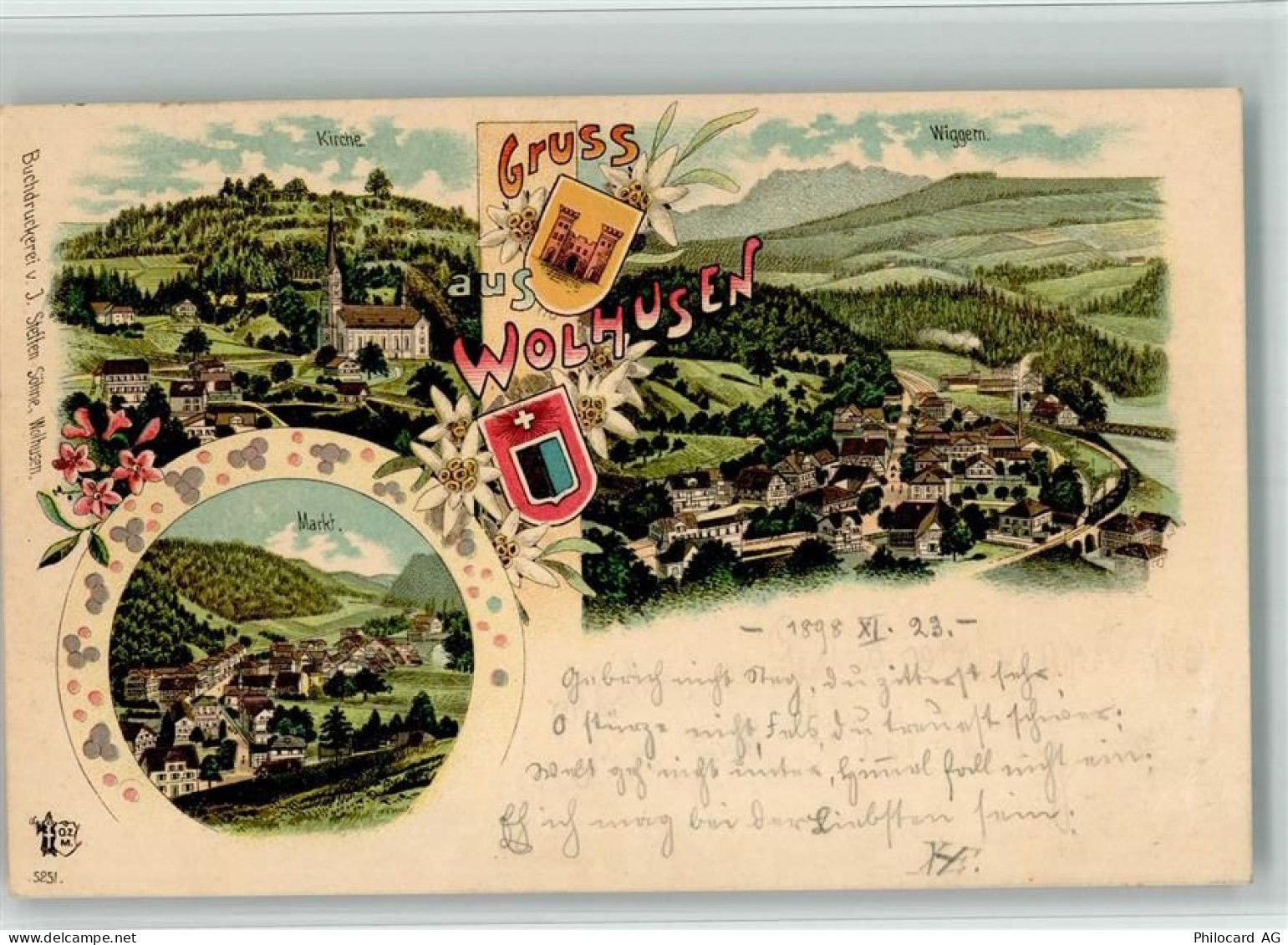 6110 Wolhusen 1898 BOAKC Lithographie Kirche Wiggern Markt Gebrauchsspur... - 13702578