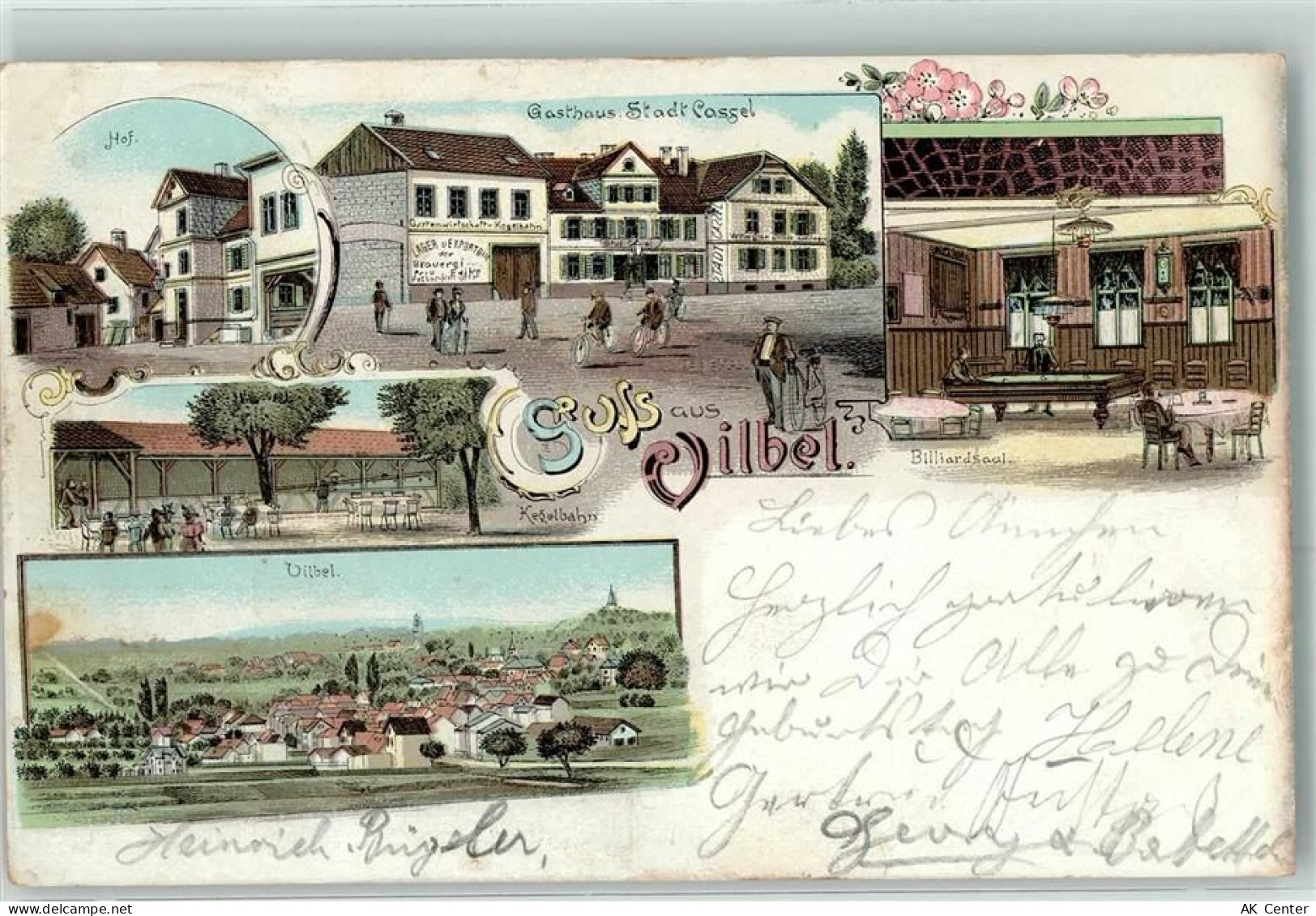 61118 W6368 Bad Vilbel 1899 Lithographie Hof Gasthaus Stadt Kassel Billa... - 13612003