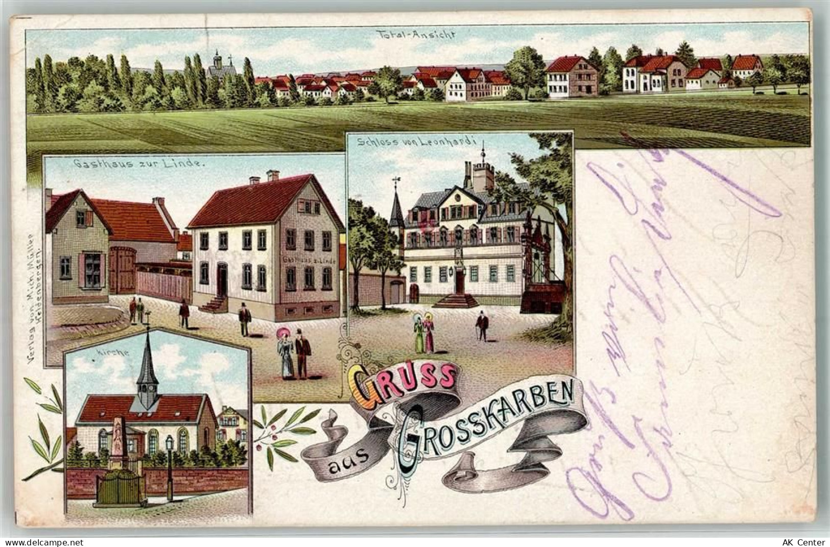 61184 W6367 Groß-Karben 1904 Gebrauchsspuren Gasthaus Zur Linde Schloss ... - 13634749