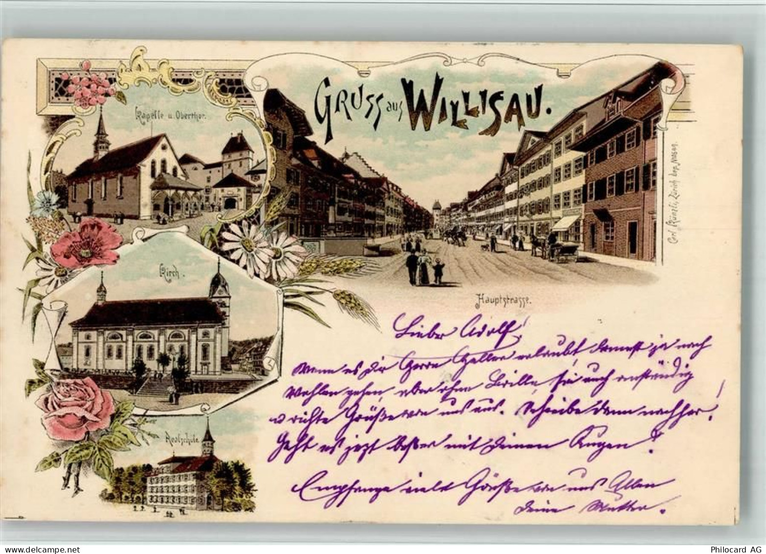 6130 Willisau 1899 BOAKC Lithographie Kapelle Oberthor Kirche Realschule... - 13702261