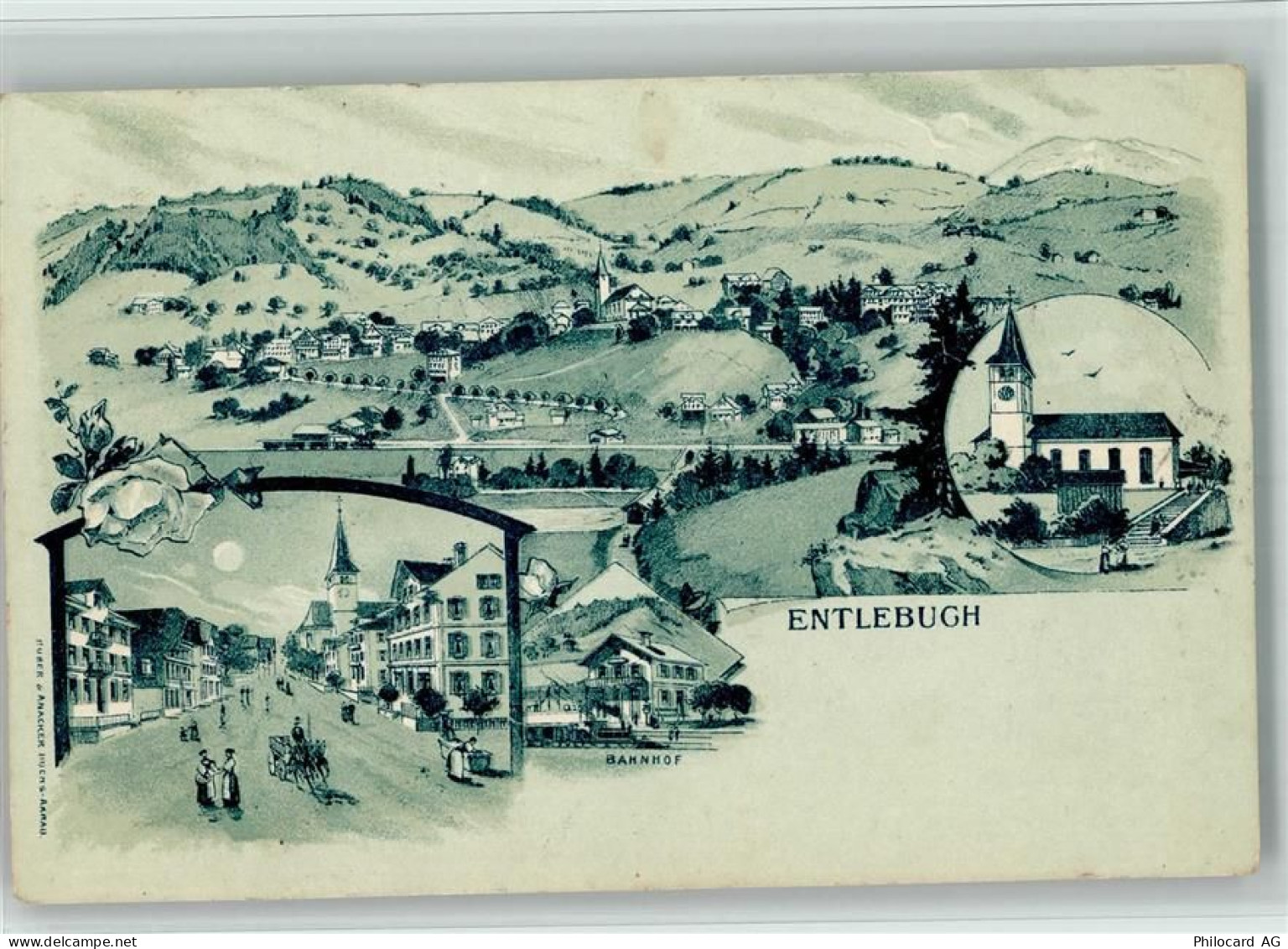 6162 Entlebuch 1903 BOAKC Lithographie/Mondschein Bahnhof Kirche Gebrauc... - 13702558
