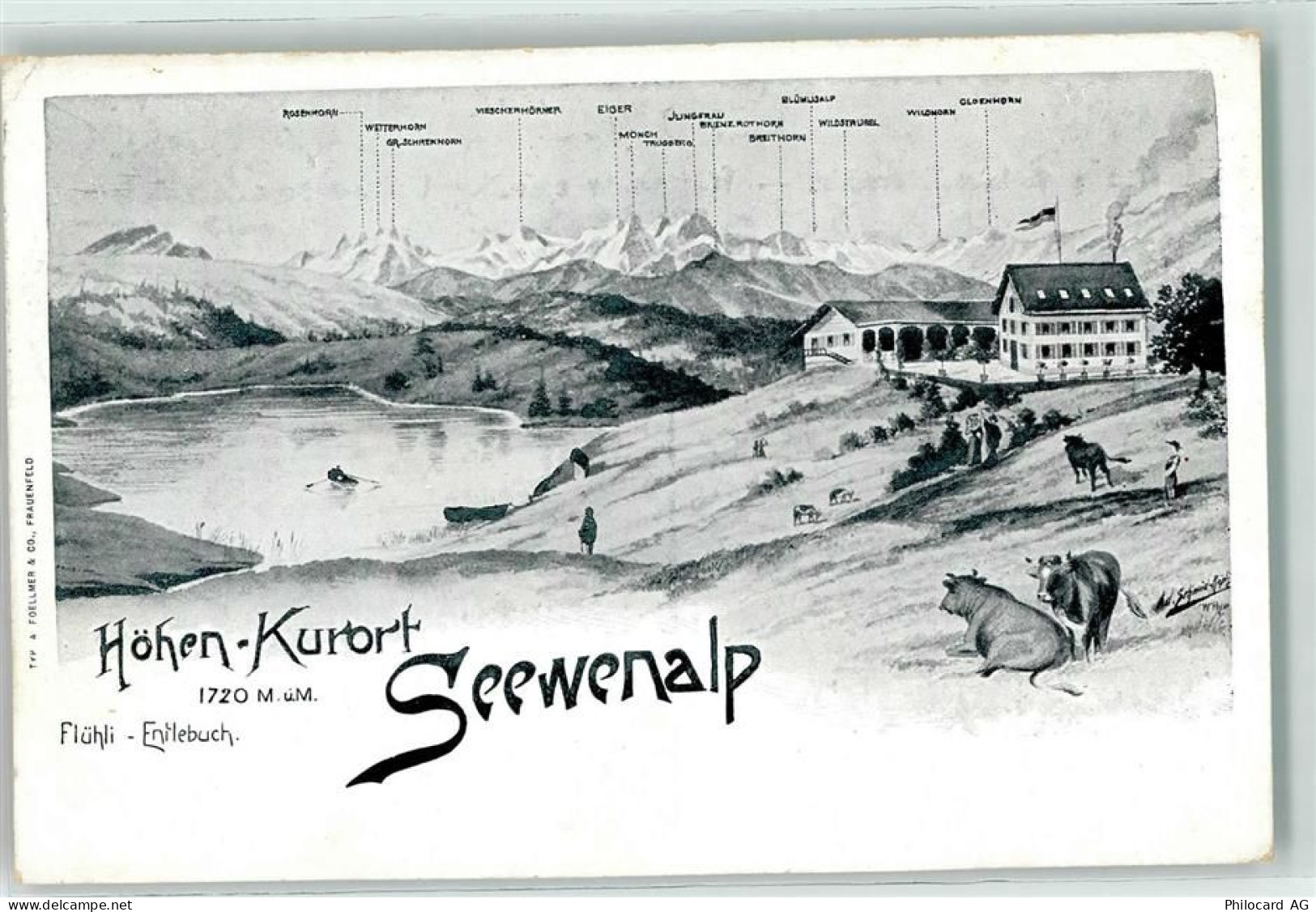 6173 Flühli LU 1909 Künstlerkarte Flühli-Entlebuch Kühe Seewenalp sign.... - 13251705