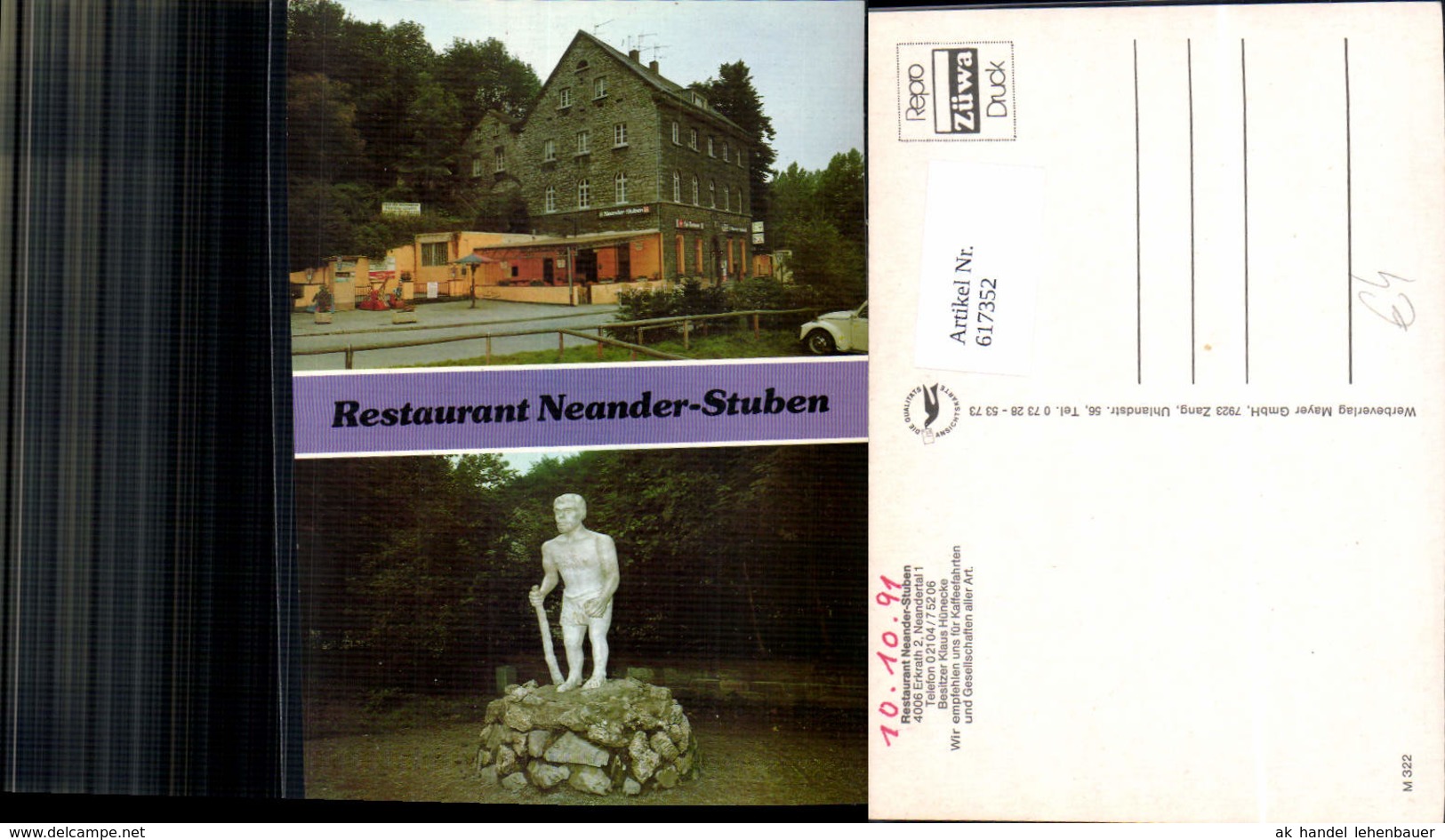 617352,Mehrbild Ak Erkrath Restaurant Neander-Stuben Neandertal Statue