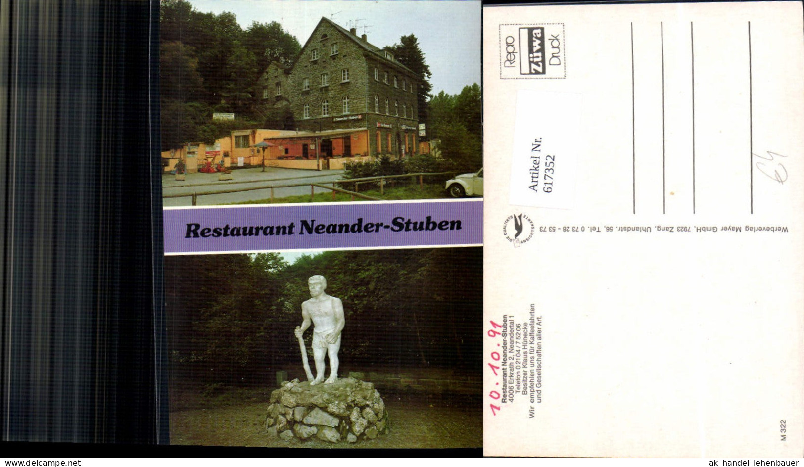617352,Mehrbild Ak Erkrath Restaurant Neander-Stuben Neandertal Statue