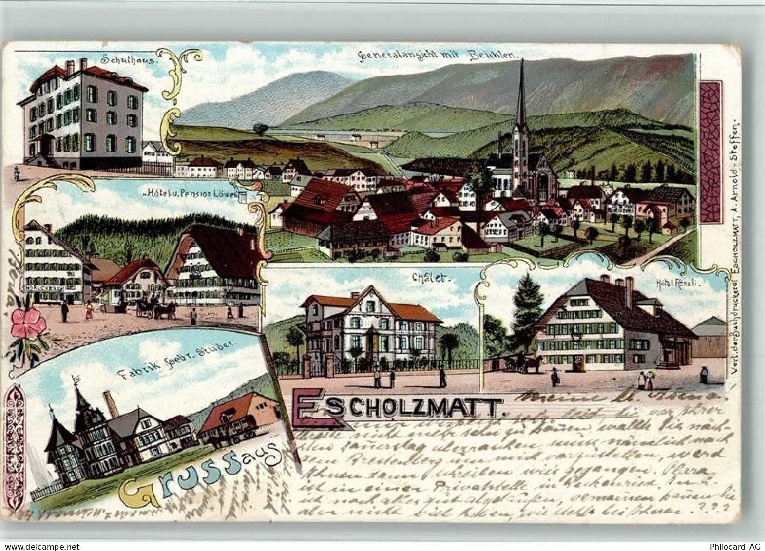 6182 Escholzmatt 1900 BOAKC Fabrik Studer Gasthaus Löwen Lithographie - 13700528