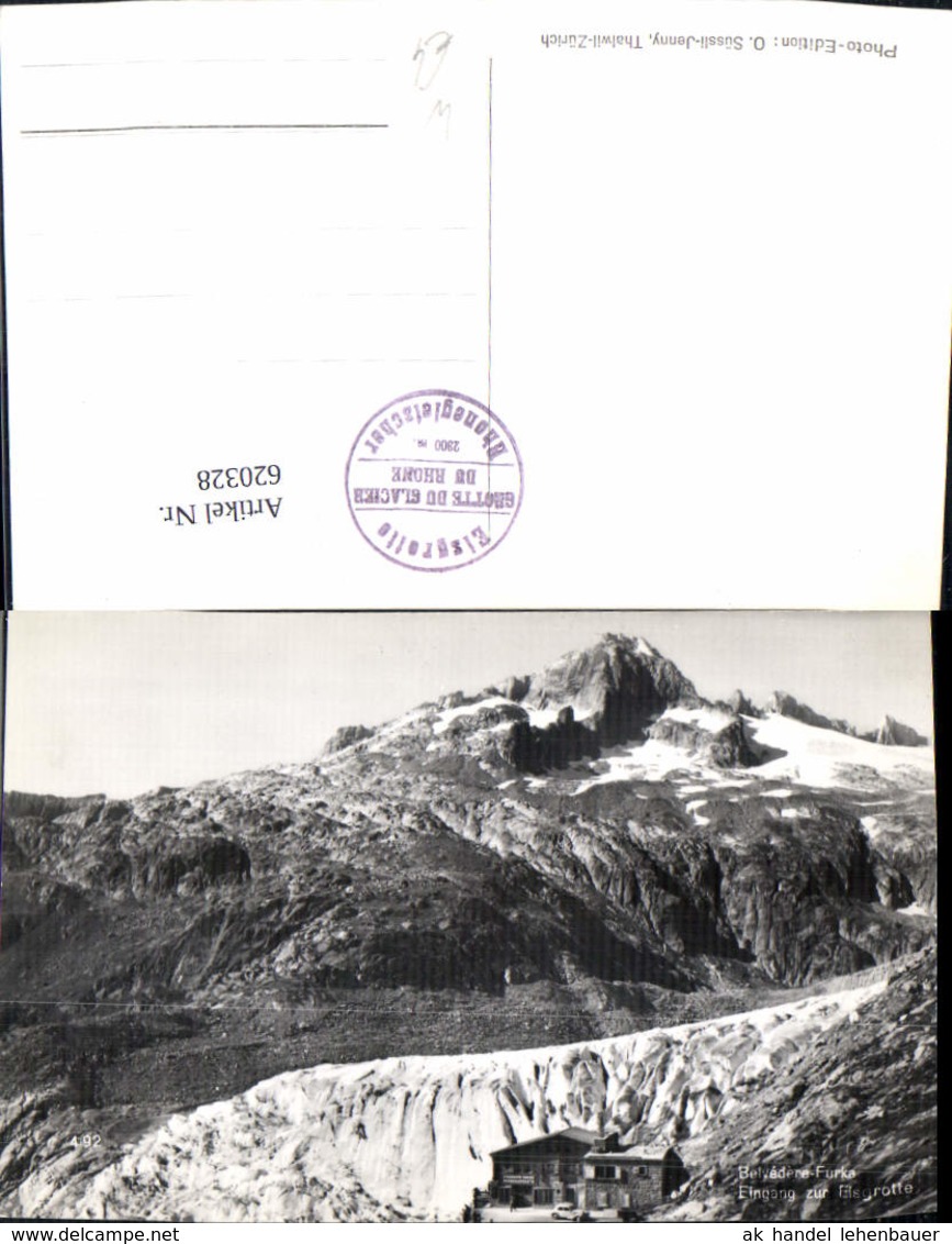 620328,Foto Ak Furka Hotel Belvedere Eingang zur Eisgrotte Obergoms