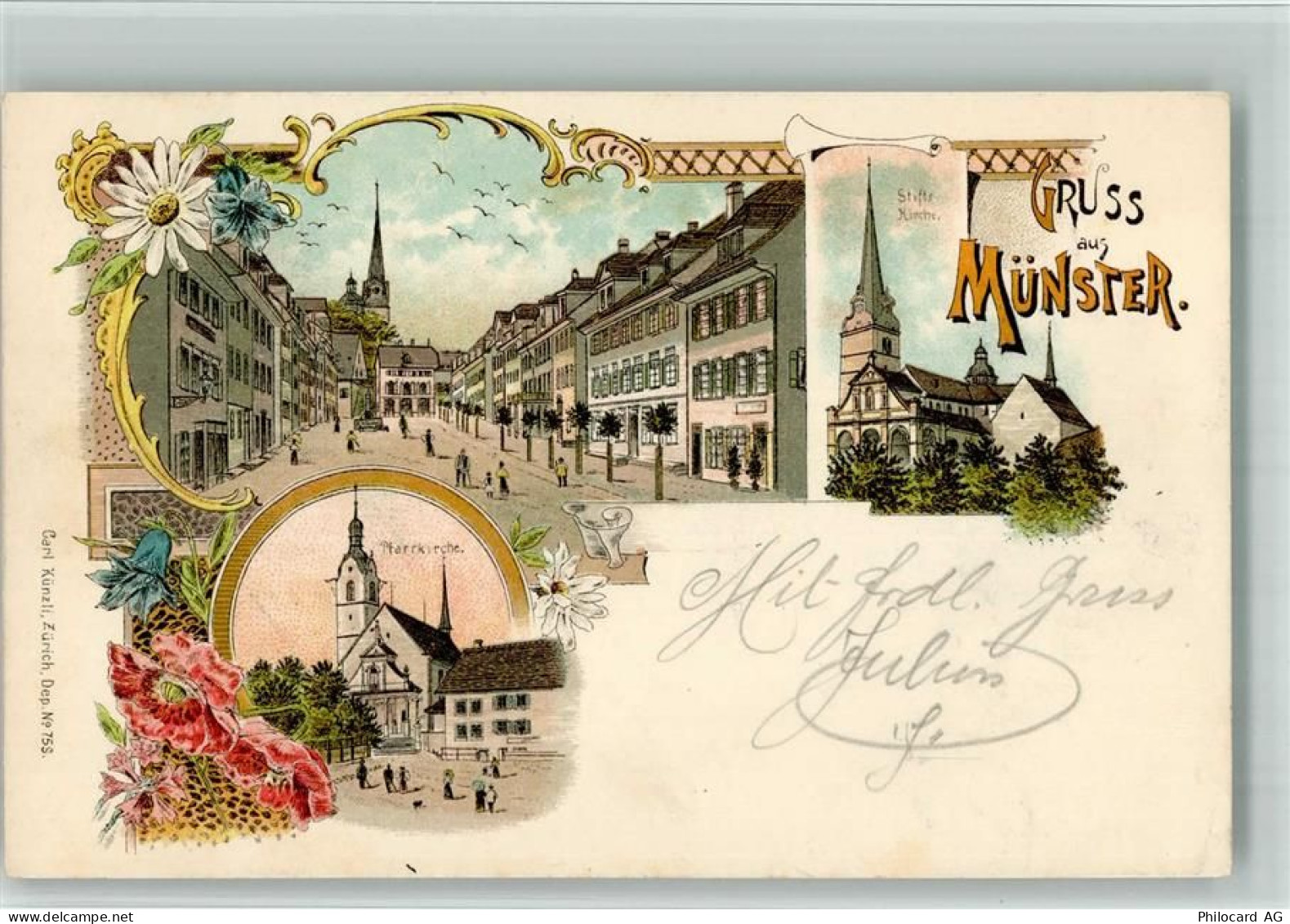 6215 Beromünster 1898 BOAKC Lithographie Stiftskirche Pfarrkirche Verlag... - 13702493
