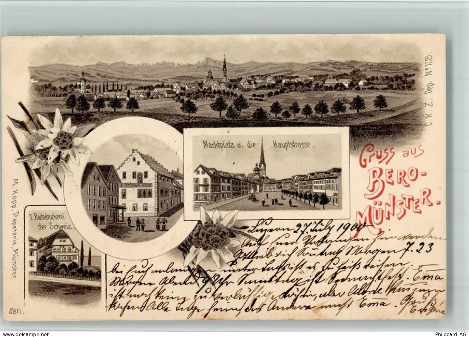 6215 Beromünster 1900 BOAKC Lithographie Marktplatz Hauptstraße 1. Buchd... - 13702490