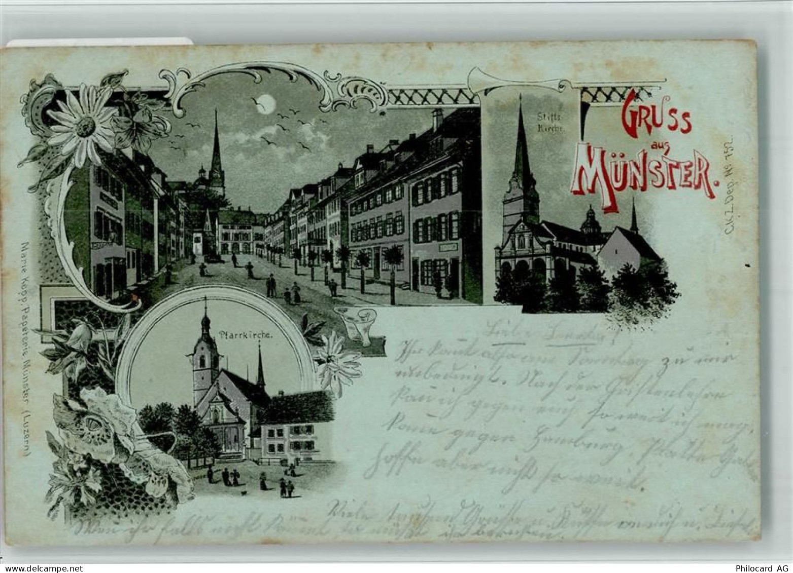 6215 Beromünster 1901 BOAKC Lithographie/Mondschein Stiftskirche Pfarrki... - 13702429