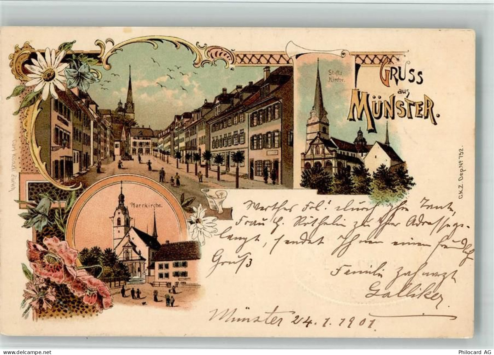 6215 Beromünster 1901 BOAKC Lithographie Pfarrkirche Stiftskirche Verlag... - 13702268