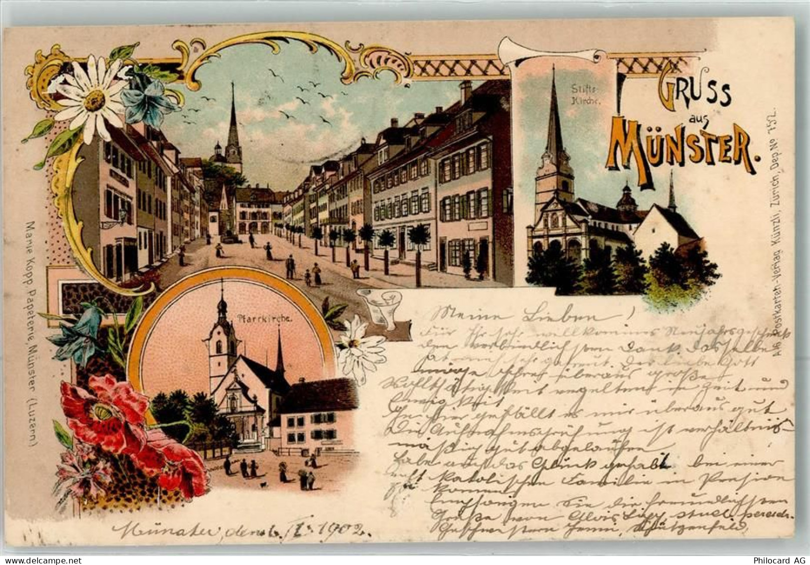 6215 Beromünster 1902 Lithographie Pfarrkirche Stiftskirche - 13616183