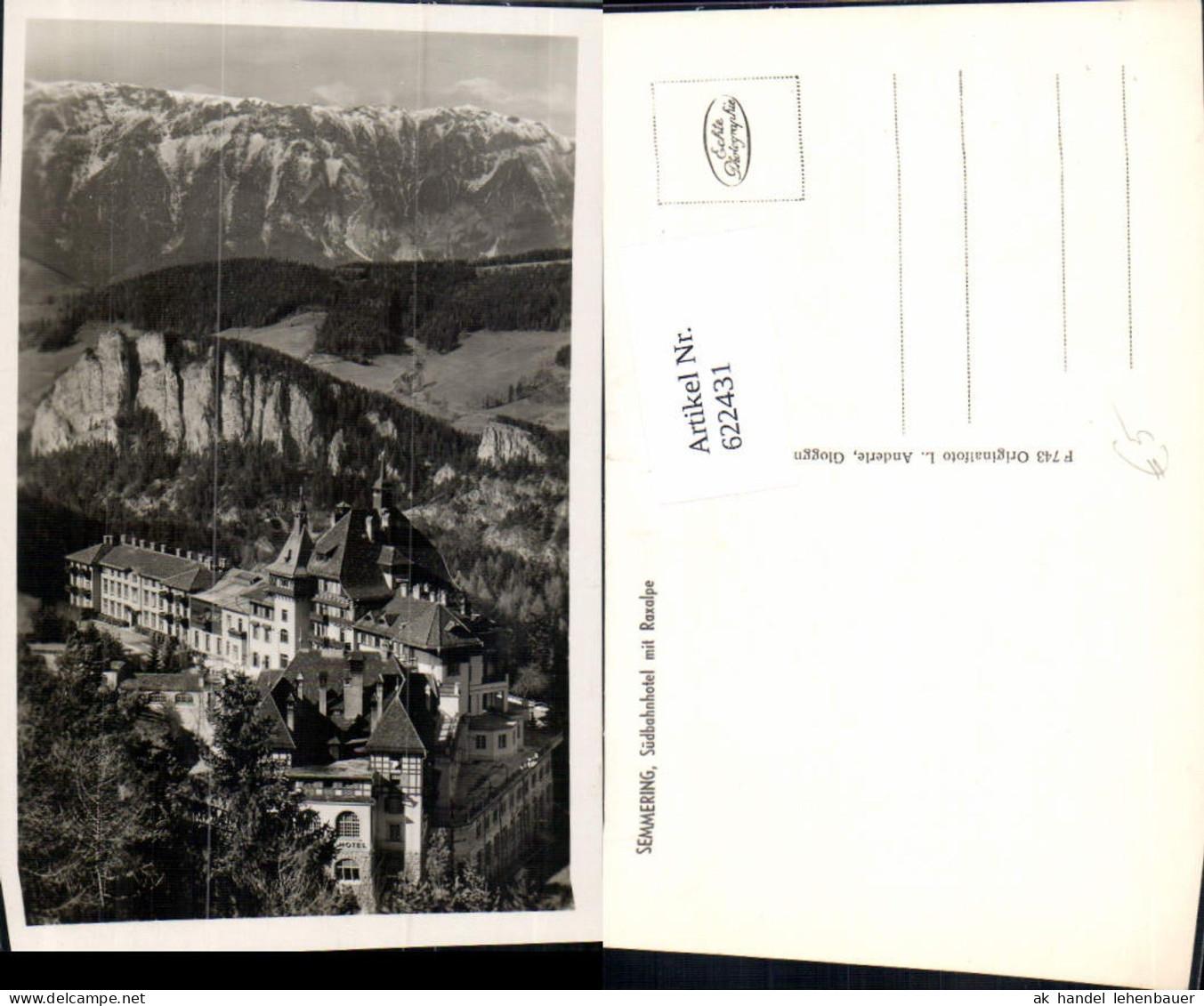 622431,Foto Ak Semmering Südbahnhotel m. Raxalpe Semmering-Kurort