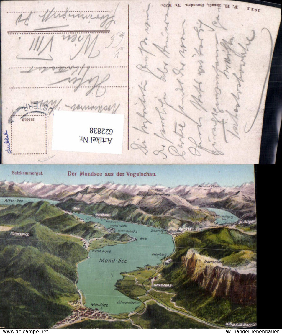 622838,Mondsee Vogelschau Mondsee Gemeinde Mondsee pub F. E. Brandt 1039c