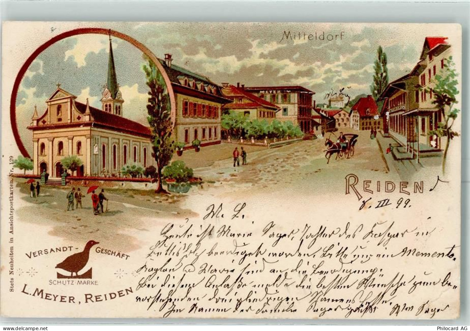 6260 Reiden 1899 Gebrauchsspuren Mitteldorf Kirche Versandt-Geschäft L. ... - 13601897