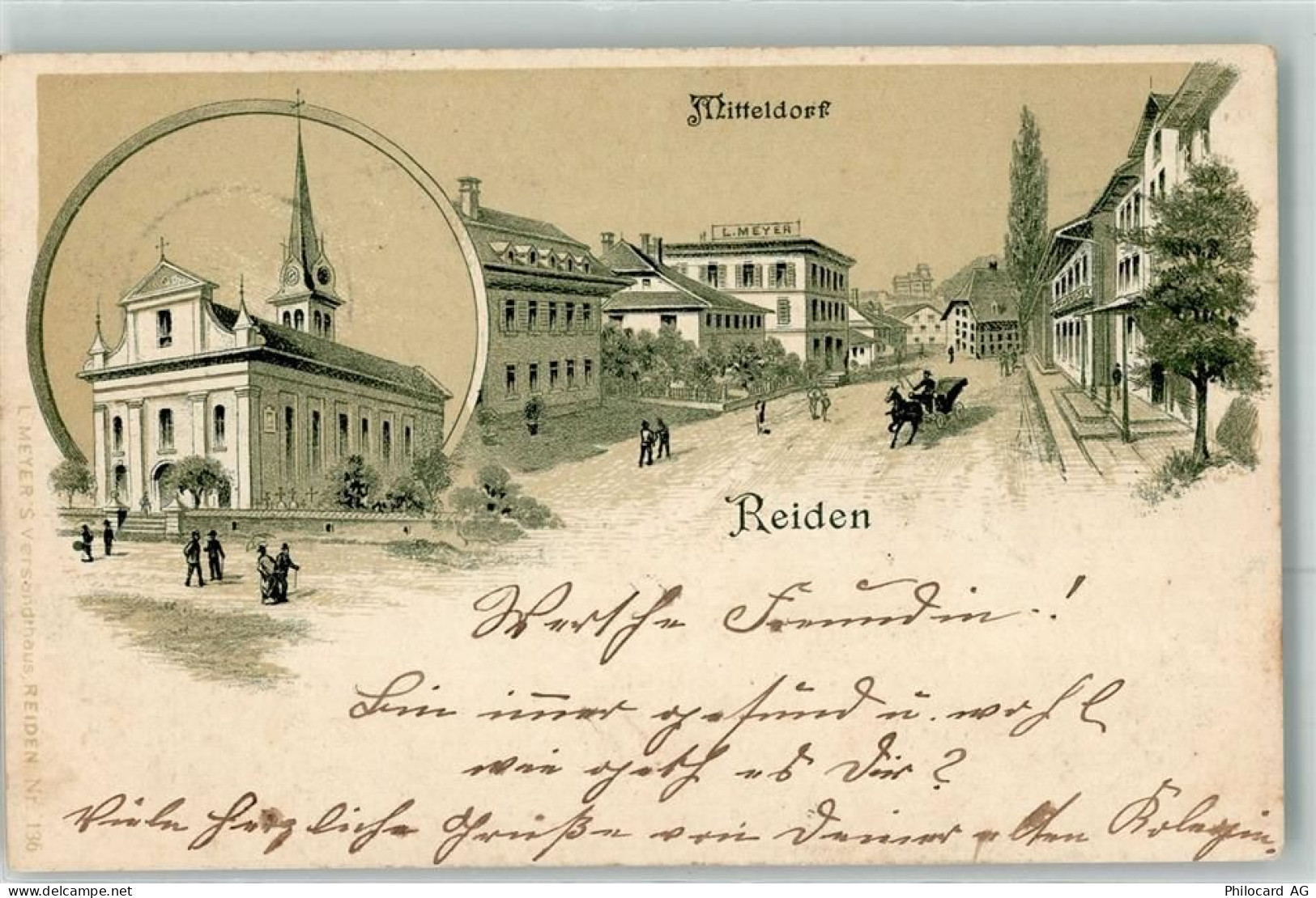 6260 Reiden 1901 Lithographie Mitteldorf Kirche Haus L. Meyer - 13616184