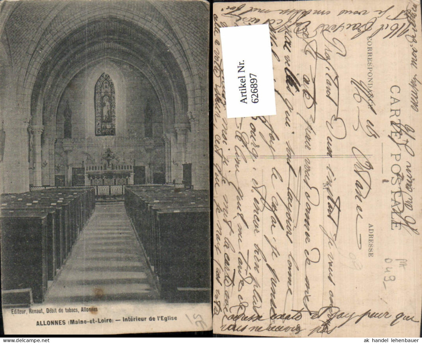 626897,Allonnes Maine-et-Loire Interieur de l Eglise Kirche Innenansicht France