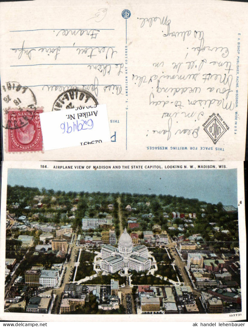 629496,Airplane view of Madison and the State Capitol Madison Wisconsin