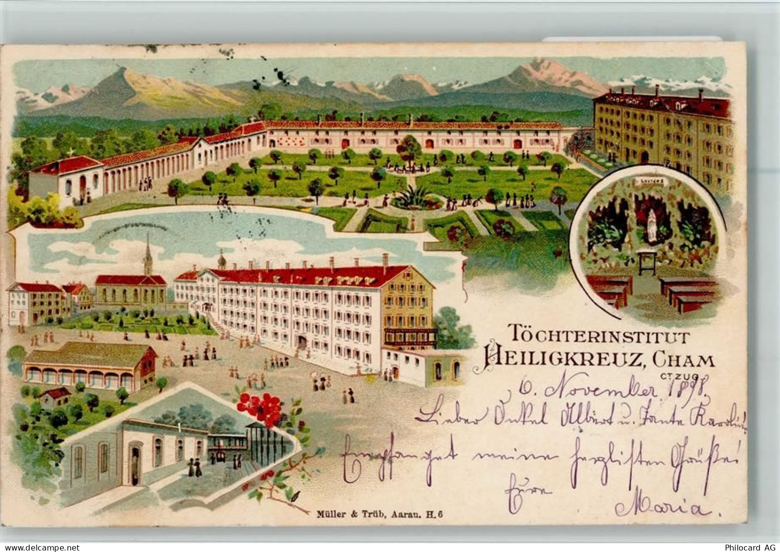 6330 Cham Kemmatten Lithographie Töchterinstitut Heiligkreuz Schule - 13404770