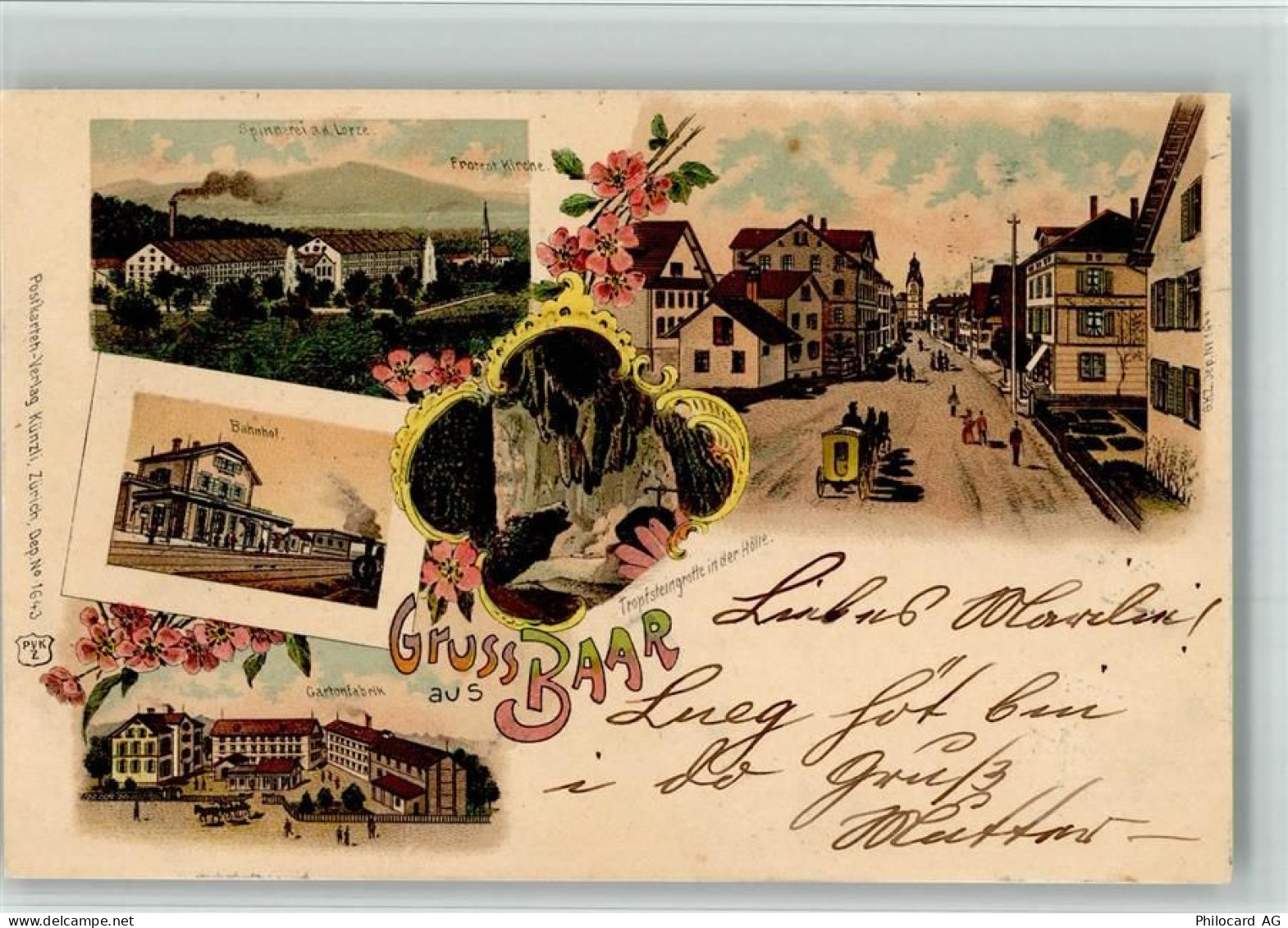 6340 Baar 1900 BOAKC Spinnerei Lorze Fabrik Tropfsteinhöhle Lithographie... - 13700192