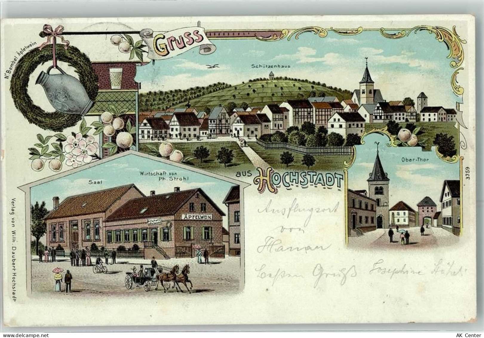 63477 W6457 Hochstadt , Hess 1901 Lithographie Schützenhaus Bembel Äpfel... - 13612002