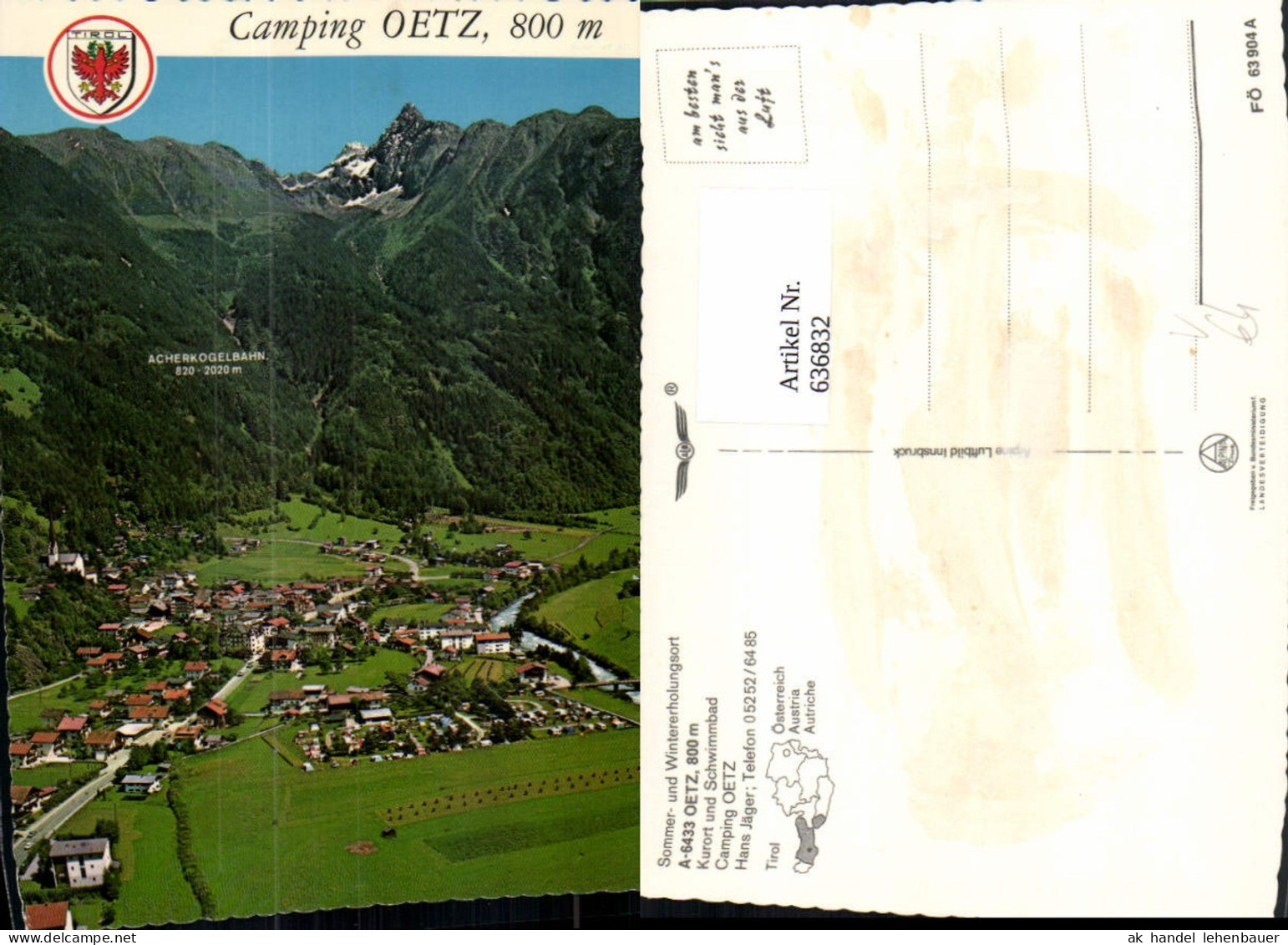 636832,Oetz Totale m. Acherkogelbahn Camping Oetz pub Alpine Luftbild FÖ 63904A