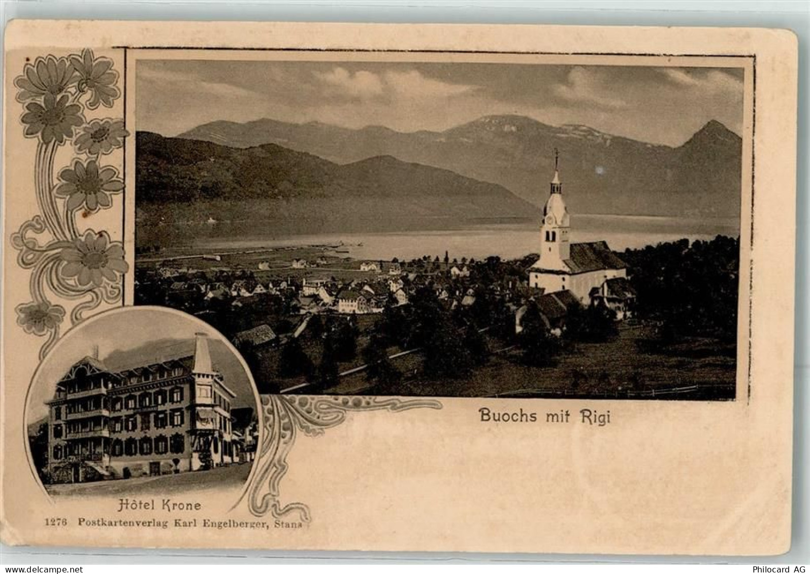 6374 Buochs 1907 Gebrauchsspuren Hotel Krone mit Rigi - 13276232