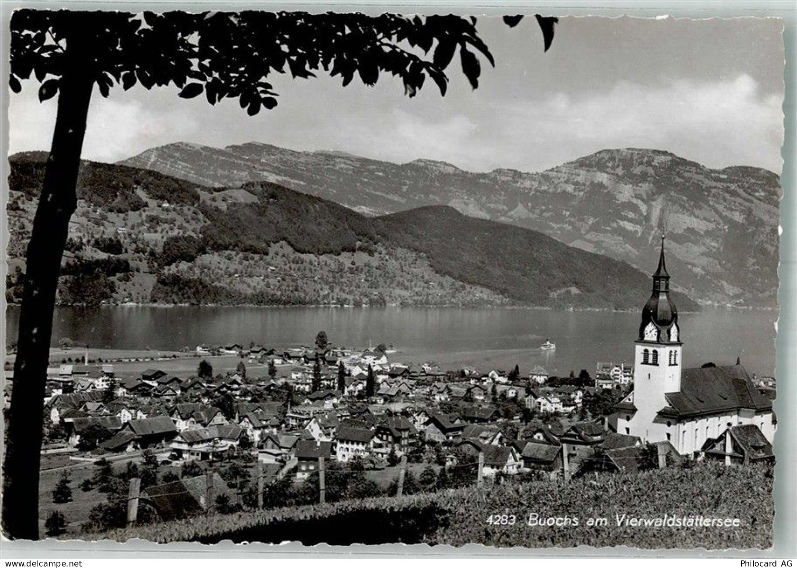 6374 Buochs 1956 Foto AK Kirche Vierwaldstättersee - 38218934