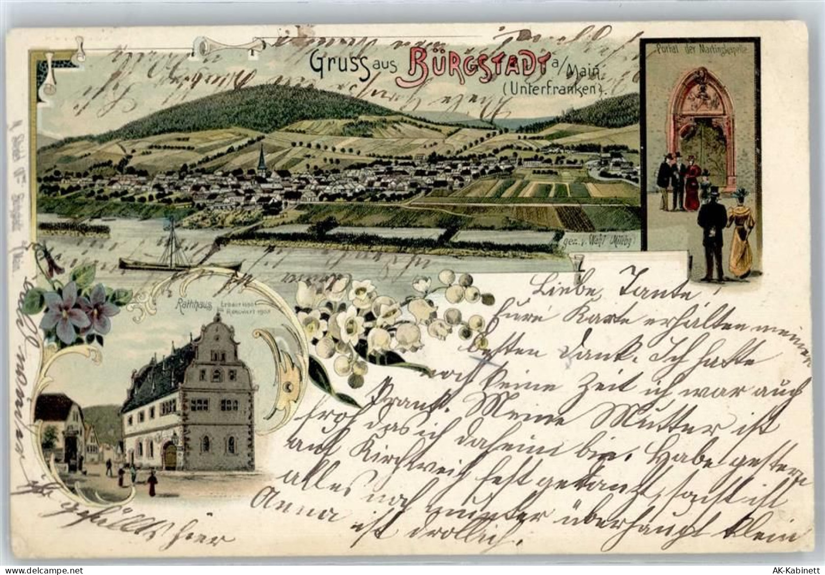63927 W8768 Bürgstadt Lithographie 1908, Portal der Martinskapelle, Rath... - 51289999