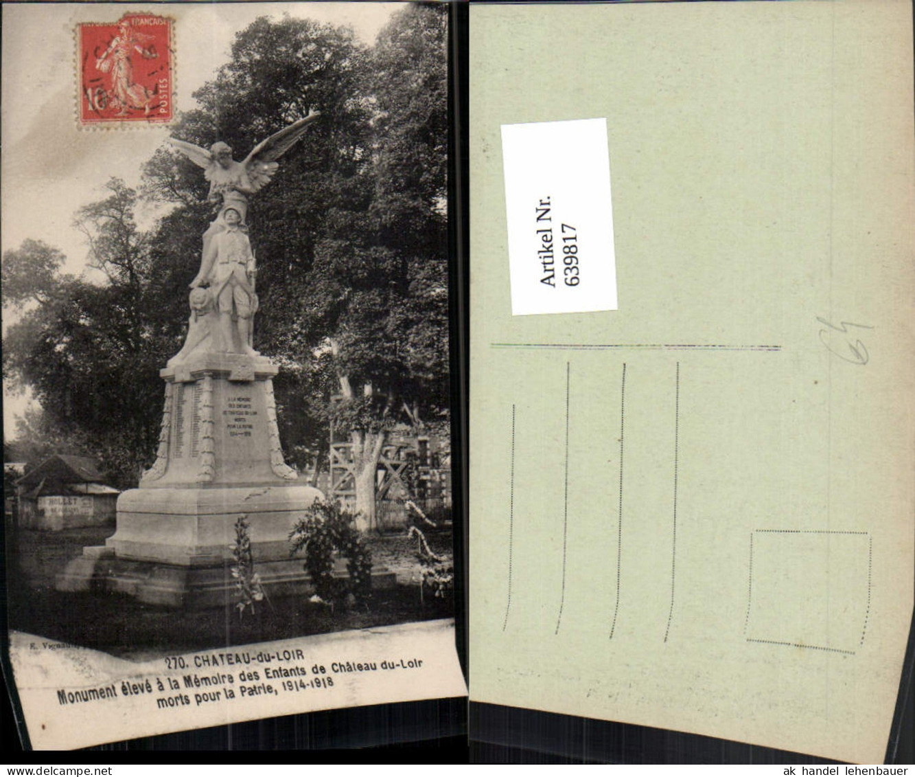 639817,Chateau-du-Loir Monument eleve a la Memoire des Enfants de Chateau du-Loir France
