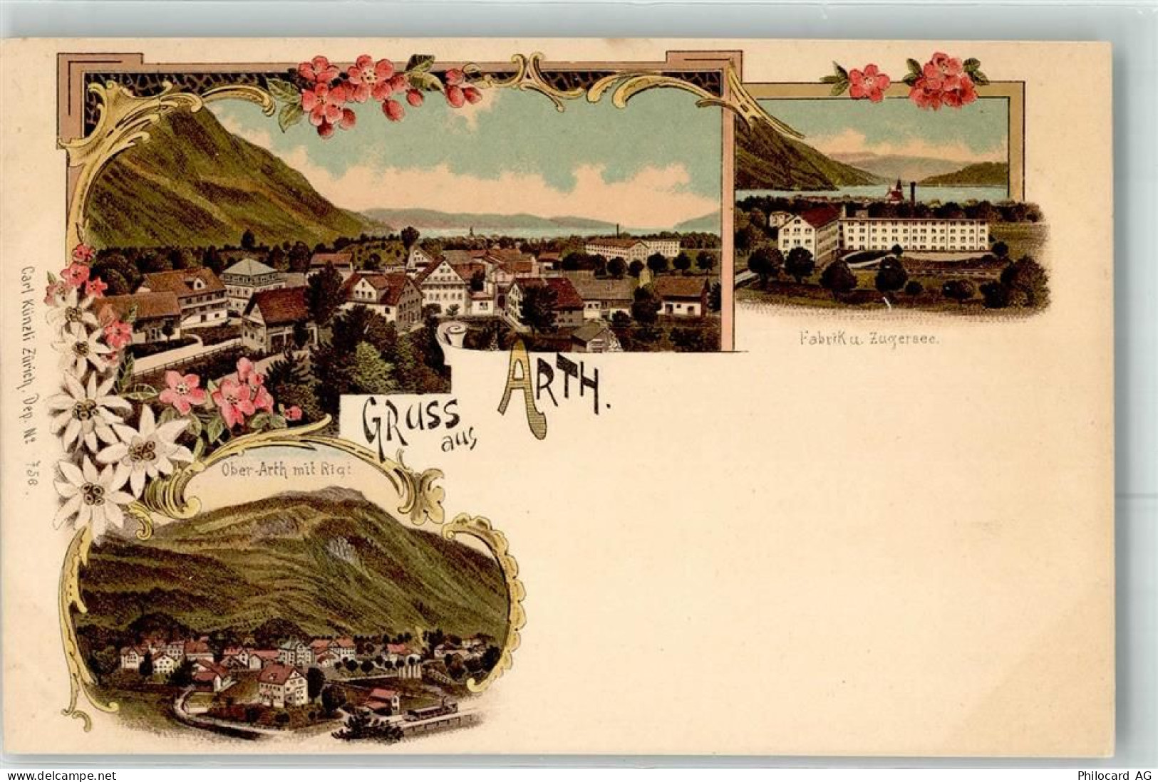 6415 Arth Lithographie Fabrik Zugersee Ober-Arth Rigi Verlag Künzli Nr 7... - 13615937