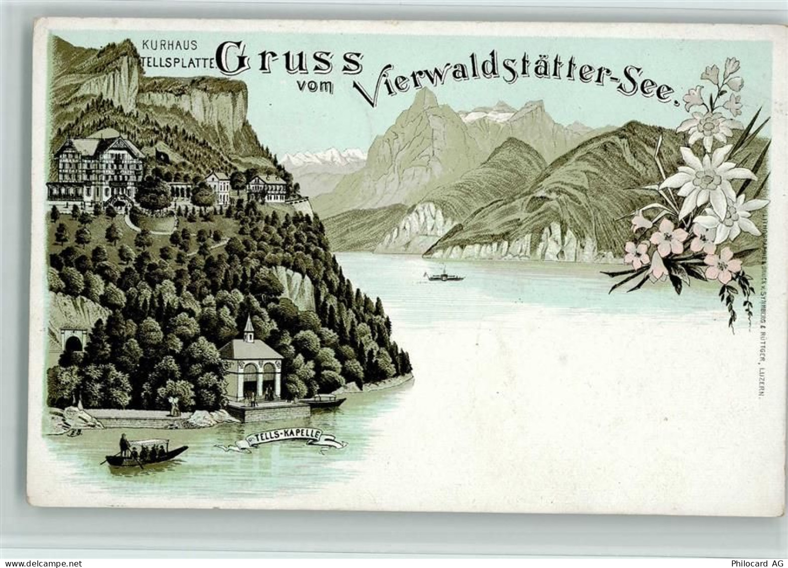 6440 Vierwaldstättersee Lithographie Kurhaus Tellsplatte Tells-Kapelle... - 13220864