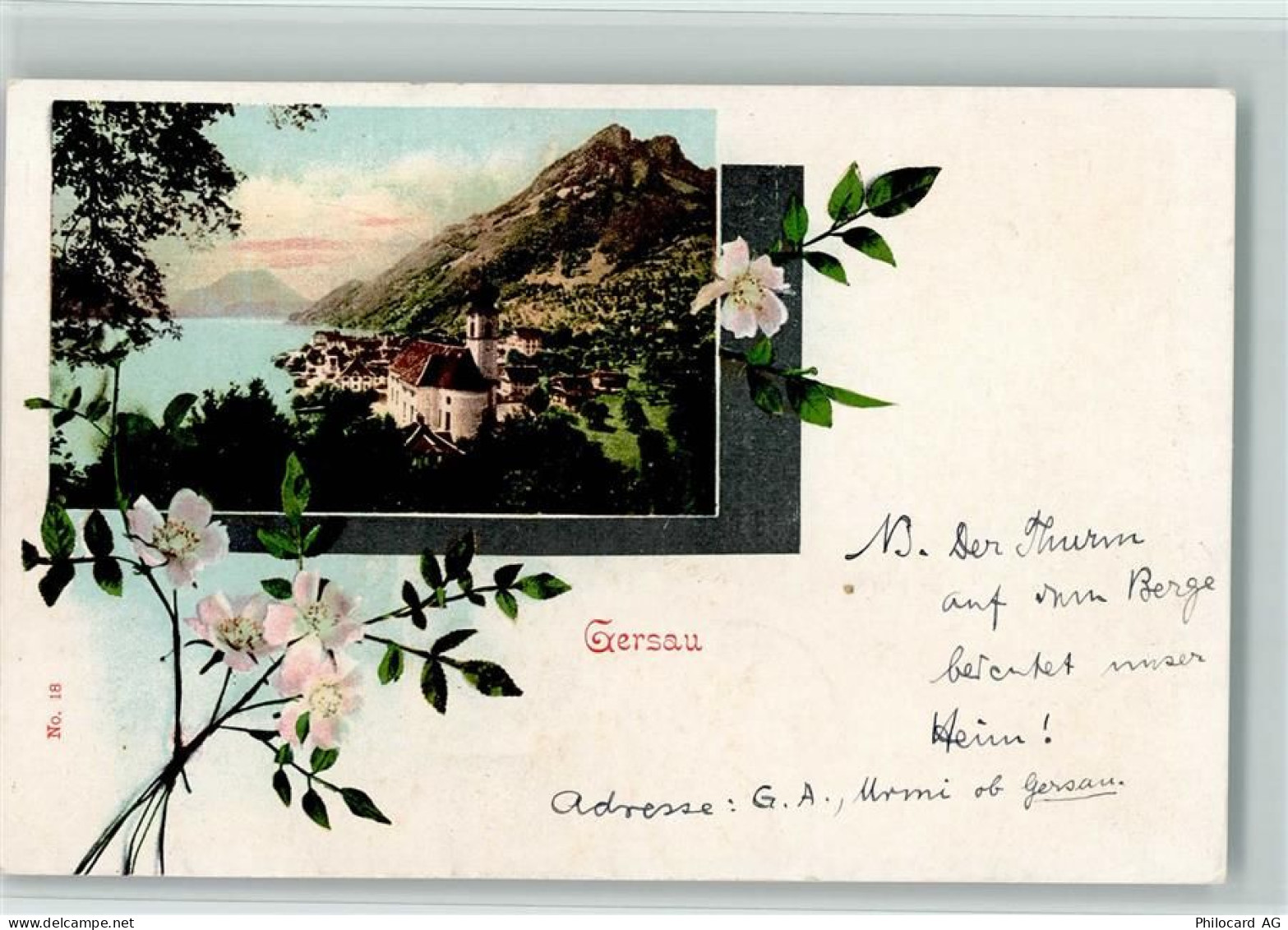 6442 Gersau - Blick nach Gersau Kirche Blumen - 11093727