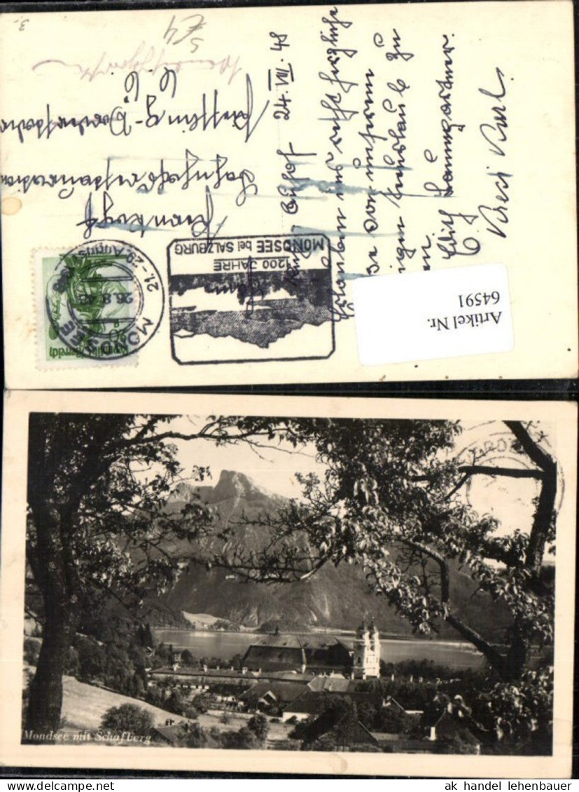 64591,Mondsee Ortsansicht mit Schafberg Stempel 1200 Jahre Mondsee bei Salzburg